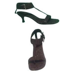 Donald Pliner Expresso Brown Cork Leather Shoe New Wide Ankle Strap $325 NIB